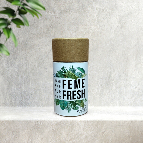 Okuri x BOBBLE balanced, soap-free feminine soothing hygiene wash that comes in a bar for a zero waste approach.