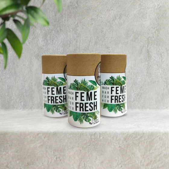 Okuri x BOBBLE balanced, soap-free feminine soothing hygiene wash that comes in a bar for a zero waste approach.